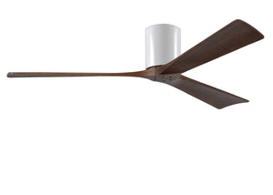 Matthews Fan IR3H-WH-WA-60 Irene-3H three-blade flush mount paddle fan in Gloss White finish with 60” solid walnut tone blades. 