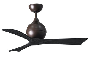 Matthews Fan IR3-TB-BK-42 Irene-3 three-blade paddle fan in Textured Bronze finish with 42" solid matte black wood blades.