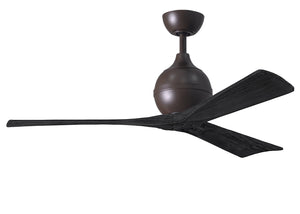 Matthews Fan IR3-TB-BK-52 Irene-3 three-blade paddle fan in Textured Bronze finish with 52" solid matte black wood blades.