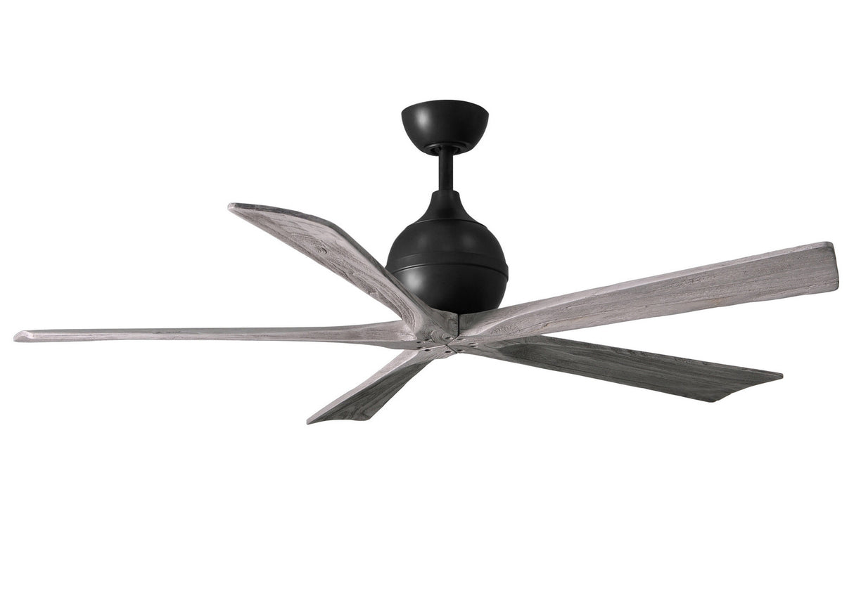 Matthews Fan IR5-BK-BW-60 Irene-5 five-blade paddle fan in Matte Black finish with 60" solid barn wood tone blades.