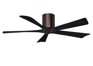 Matthews Fan IR5H-BB-BK-52 Irene-5H five-blade flush mount paddle fan in Brushed Bronze finish with 52” solid matte black wood blades.