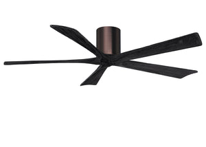 Matthews Fan IR5H-BB-BK-60 Irene-5H five-blade flush mount paddle fan in Brushed Bronze finish with 60” solid matte black wood blades. 
