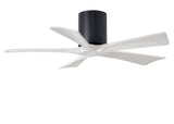 Matthews Fan IR5H-BK-MWH-42 Irene-5H five-blade flush mount paddle fan in Matte Black finish with 42” solid matte white wood blades. 