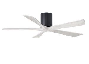 Matthews Fan IR5H-BK-MWH-52 Irene-5H five-blade flush mount paddle fan in Matte Black finish with 52” solid matte white wood blades. 