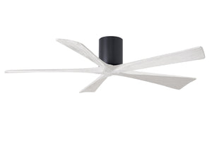 Matthews Fan IR5H-BK-MWH-60 Irene-5H five-blade flush mount paddle fan in Matte Black finish with 60” solid matte white wood blades. 