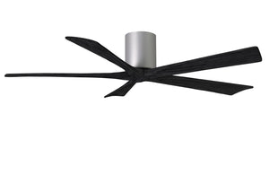 Matthews Fan IR5H-BN-BK-60 Irene-5H five-blade flush mount paddle fan in Brushed Nickel finish with 60” solid matte black wood blades. 