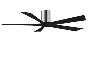 Matthews Fan IR5H-CR-BK-60 Irene-5H five-blade flush mount paddle fan in Polished Chrome finish with 60” solid matte black wood blades. 