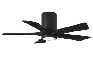 Matthews Fan IR5HLK-BK-BK-42 IR5HLK five-blade flush mount paddle fan in Matte Black finish with 42” solid matte black wood blades and integrated LED light kit.