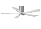 Matthews Fan IR5HLK-BN-MWH-52 IR5HLK five-blade flush mount paddle fan in Brushed Nickel finish with 52” solid matte white wood blades and integrated LED light kit.