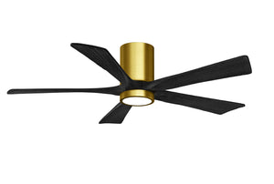 Matthews Fan IR5HLK-BRBR-BK-52 IR5HLK five-blade flush mount paddle fan in Brushed Brass finish with 52” solid barn wood tone blades and integrated LED light kit.