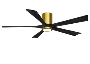 Matthews Fan IR5HLK-BRBR-BK-60 IR5HLK five-blade flush mount paddle fan in Brushed Brass finish with 60” solid barn wood tone blades and integrated LED light kit.
