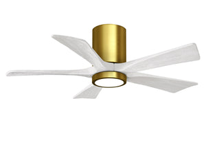 Matthews Fan IR5HLK-BRBR-MWH-42 IR5HLK five-blade flush mount paddle fan in Brushed Brass finish with 42” solid matte black wood blades and integrated LED light kit.