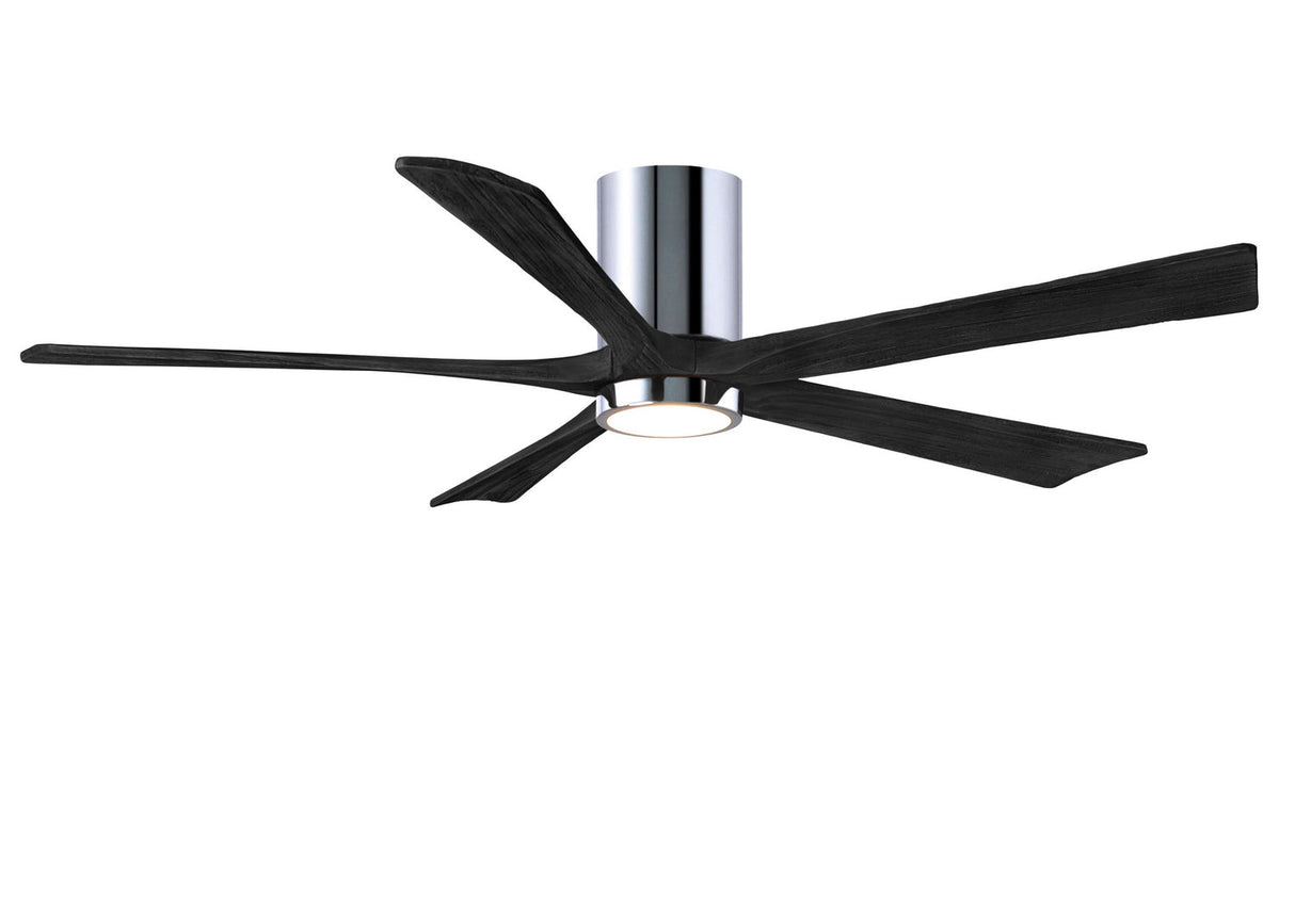 Matthews Fan IR5HLK-CR-BK-60 IR5HLK five-blade flush mount paddle fan in Polished Chrome finish with 60” solid matte black wood blades and integrated LED light kit.