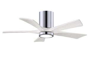 Matthews Fan IR5HLK-CR-MWH-42 IR5HLK five-blade flush mount paddle fan in Polished Chrome finish with 42” solid matte white wood blades and integrated LED light kit.
