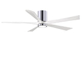 Matthews Fan IR5HLK-CR-MWH-60 IR5HLK five-blade flush mount paddle fan in Polished Chrome finish with 60” solid matte white wood blades and integrated LED light kit.
