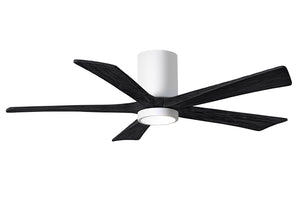 Matthews Fan IR5HLK-WH-BK-52 IR5HLK five-blade flush mount paddle fan in Gloss White finish with 52” solid matte black wood blades and integrated LED light kit.