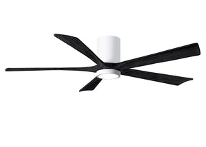 Matthews Fan IR5HLK-WH-BK-60 IR5HLK five-blade flush mount paddle fan in Gloss White finish with 60” solid matte black wood blades and integrated LED light kit.