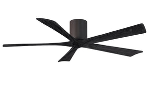 Matthews Fan IR5H-TB-BK-60 Irene-5H five-blade flush mount paddle fan in Textured Bronze finish with 60” solid matte black wood blades. 