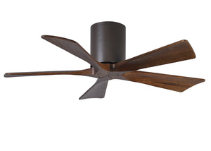 Matthews Fan IR5H-TB-WA-42 Irene-5H five-blade flush mount paddle fan in Textured Bronze finish with 42” solid walnut tone blades. 