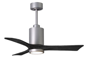 Matthews Fan PA3-BN-BK-42 Patricia-3 three-blade ceiling fan in Brushed Nickel finish with 42” solid matte black wood blades and dimmable LED light kit 