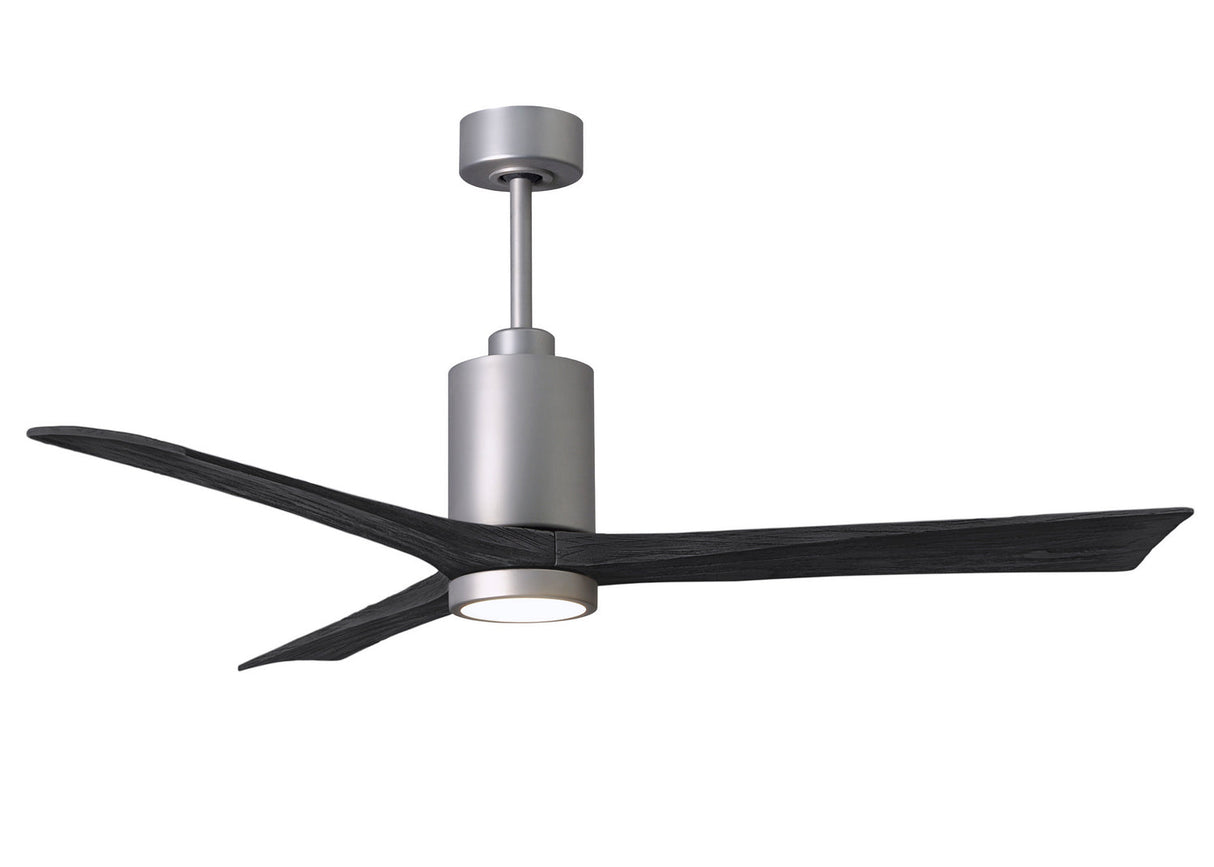Matthews Fan PA3-BN-BK-60 Patricia-3 three-blade ceiling fan in Brushed Nickel finish with 60” solid matte black wood blades and dimmable LED light kit 