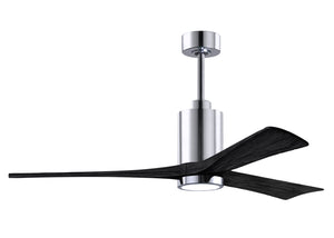 Matthews Fan PA3-CR-BK-60 Patricia-3 three-blade ceiling fan in Polished Chrome finish with 60” solid matte black wood blades and dimmable LED light kit 