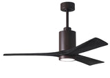 Matthews Fan PA3-TB-BK-52 Patricia-3 three-blade ceiling fan in Textured Bronze finish with 52” solid matte black wood blades and dimmable LED light kit 