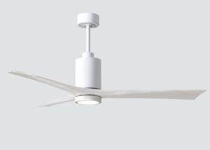 Matthews Fan PA3-WH-MWH-60 Patricia-3 three-blade ceiling fan in Gloss White finish with 60” solid matte white wood blades and dimmable LED light kit 