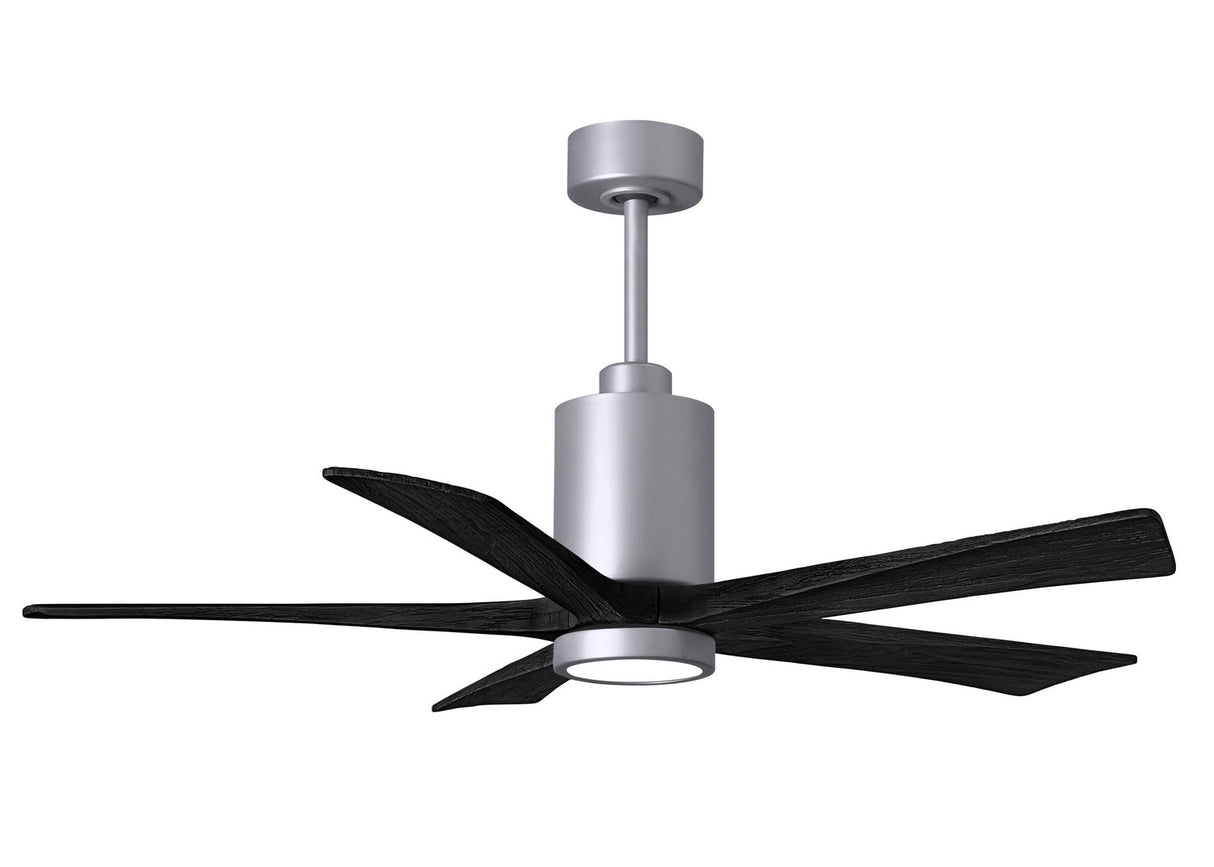 Matthews Fan PA5-BN-BK-52 Patricia-5 five-blade ceiling fan in Brushed Nickel finish with 52” solid matte black wood blades and dimmable LED light kit 