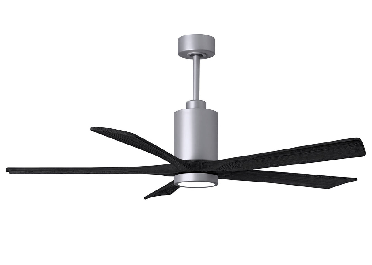 Matthews Fan PA5-BN-BK-60 Patricia-5 five-blade ceiling fan in Brushed Nickel finish with 60” solid matte black wood blades and dimmable LED light kit 