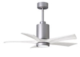 Matthews Fan PA5-BN-MWH-42 Patricia-5 five-blade ceiling fan in Brushed Nickel finish with 42” solid matte white wood blades and dimmable LED light kit 