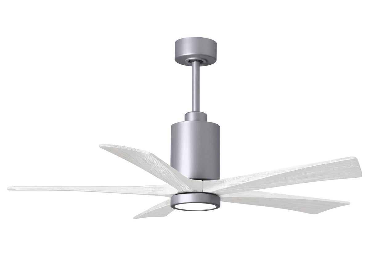 Matthews Fan PA5-BN-MWH-52 Patricia-5 five-blade ceiling fan in Brushed Nickel finish with 52” solid matte white wood blades and dimmable LED light kit 