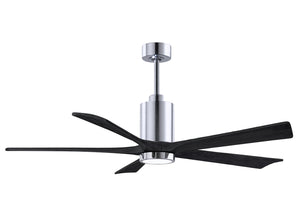 Matthews Fan PA5-CR-BK-60 Patricia-5 five-blade ceiling fan in Polished Chrome finish with 60” solid matte black wood blades and dimmable LED light kit 