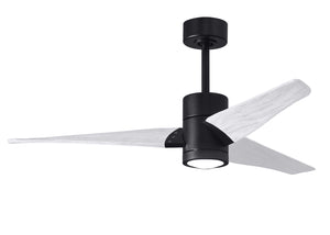 Matthews Fan SJ-BK-MWH-52 Super Janet three-blade ceiling fan in Matte Black finish with 52” solid matte white wood blades and dimmable LED light kit