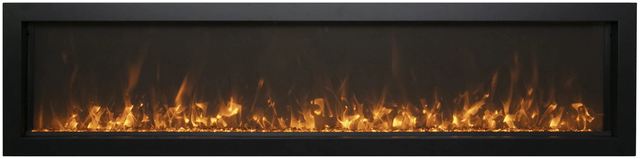 Amantii BI-88-SLIM-OD Panorama Slim Full View Smart Electric  - 88" Indoor /Outdoor WiFi Enabled Fireplace, featuring a MultiFunction Remote, Multi Speed Flame Motor, Glass Media & a Black Trim