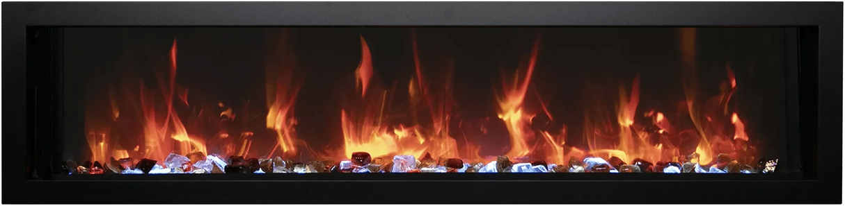 Amantii BI-60-XTRASLIM Panorama Xtraslim Full View Smart Electric  - 60" Indoor /Outdoor WiFi Enabled  Fireplace, featuring a MultiFunction Remote, Multi Speed Flame Motor, Glass Media & a Black Trim