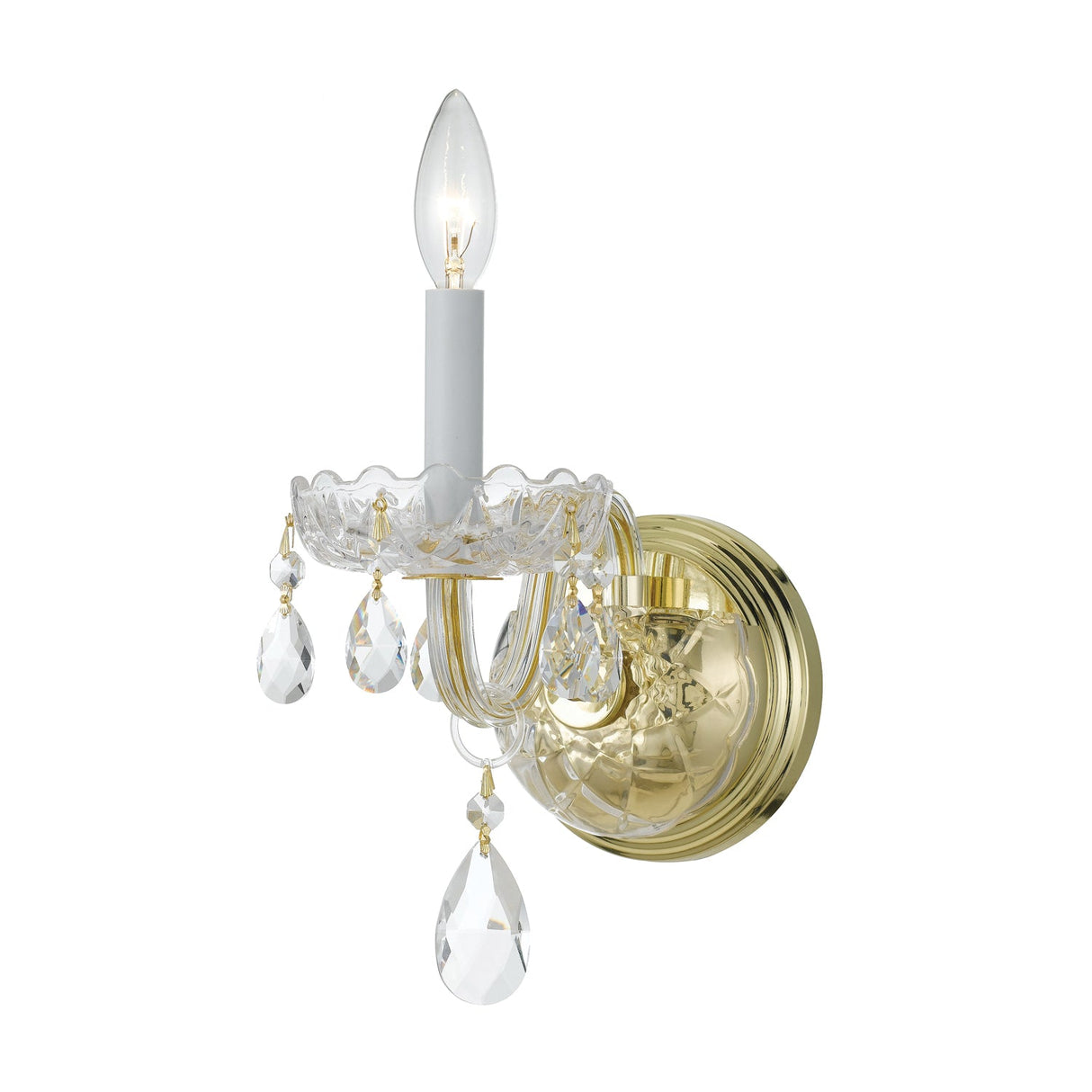 Traditional Crystal 1 Light Spectra Crystal Polished Brass Sconce 1031-PB-CL-SAQ