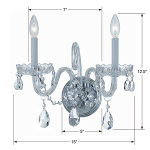 Traditional Crystal 2 Light Swarovski Strass Crystal Polished Chrome Sconce 1032-CH-CL-S