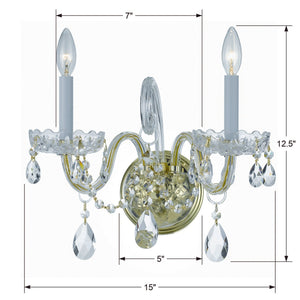 Traditional Crystal 2 Light Hand Cut Crystal Polished Chrome Sconce 1032-CH-CL-MWP