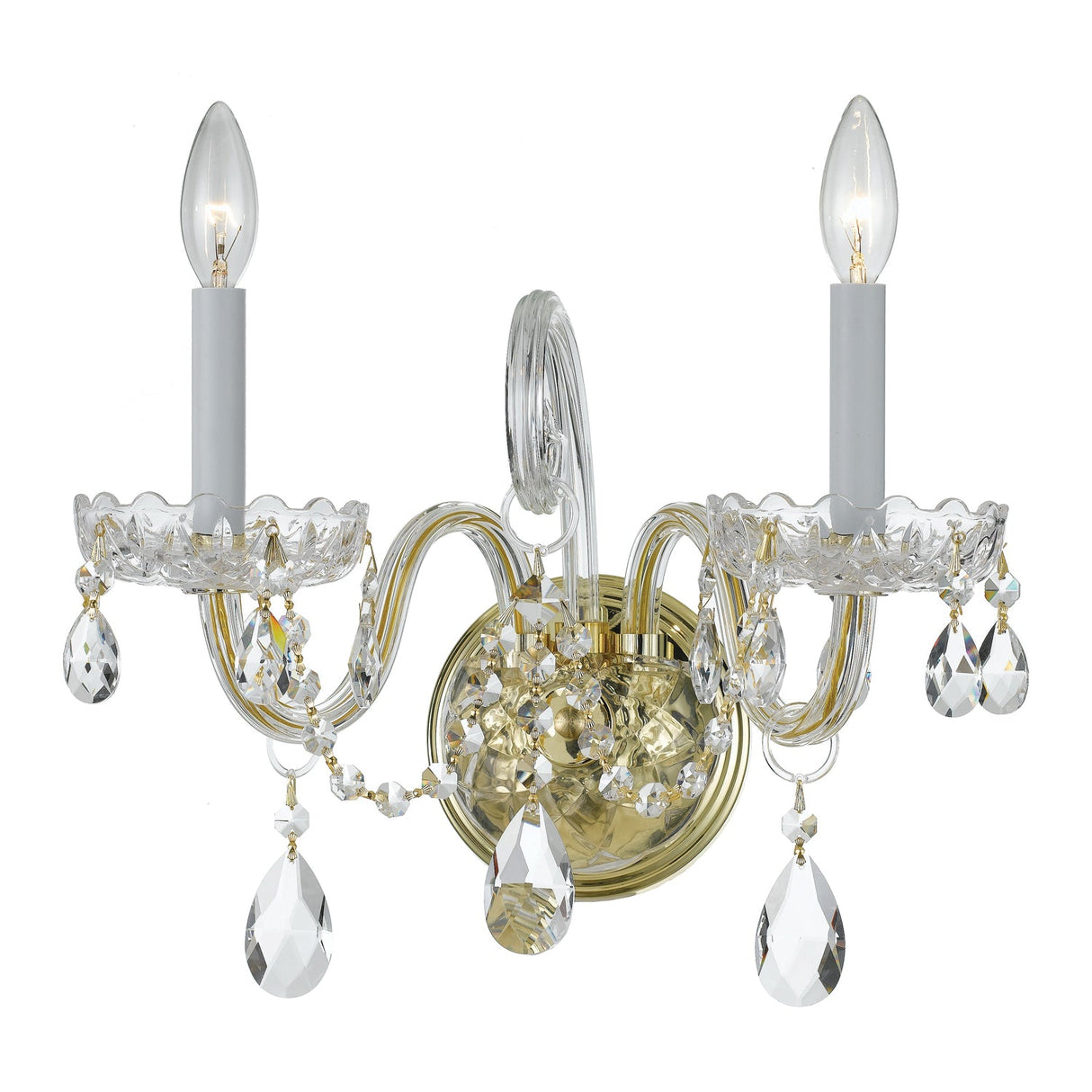 Traditional Crystal 2 Light Hand Cut Crystal Polished Brass Sconce 1032-PB-CL-MWP