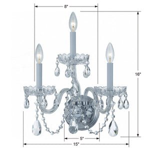 Traditional Crystal 3 Light Hand Cut Crystal Polished Chrome Sconce 1033-CH-CL-MWP