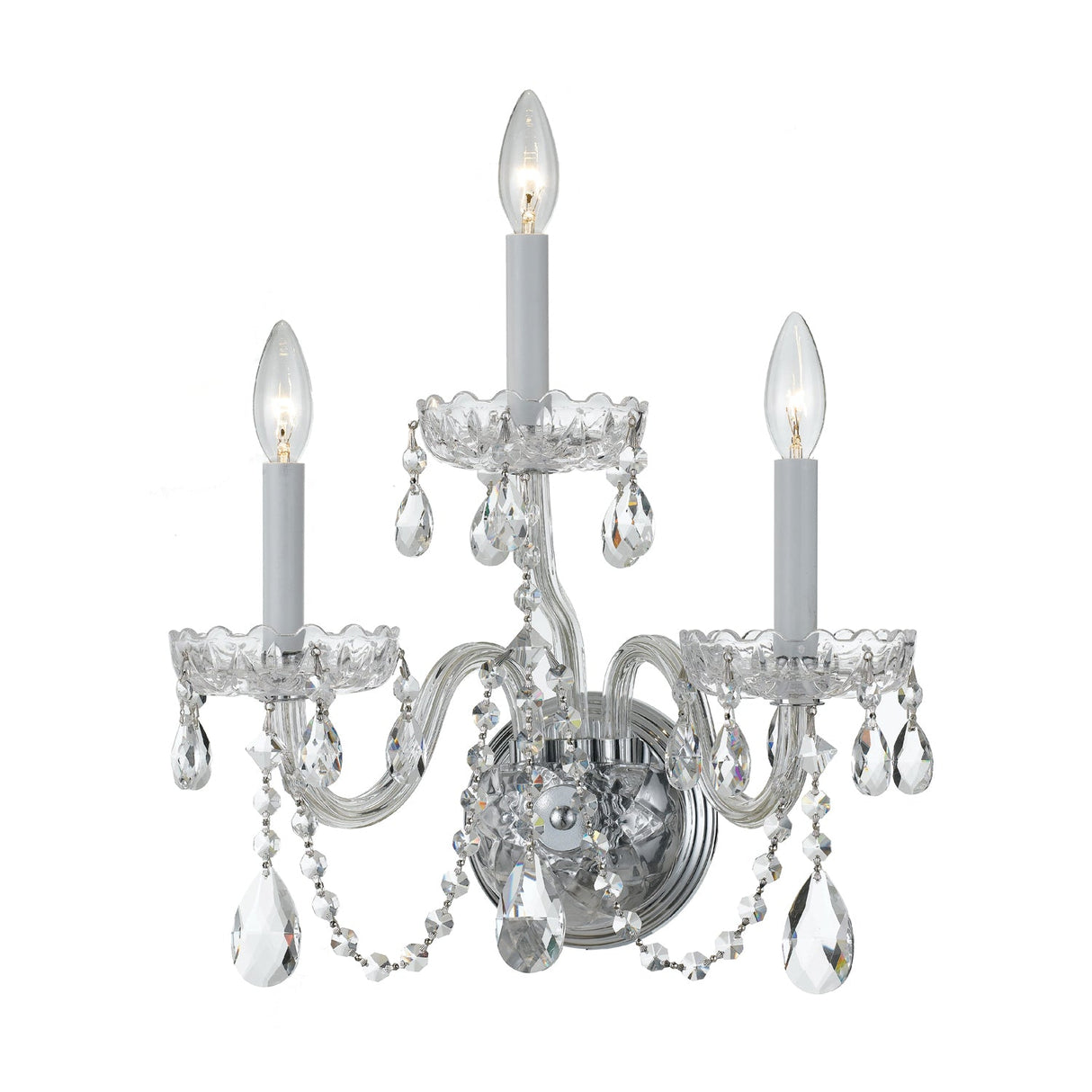 Traditional Crystal 3 Light Swarovski Strass Polished Chrome Sconce 1033-CH-CL-S