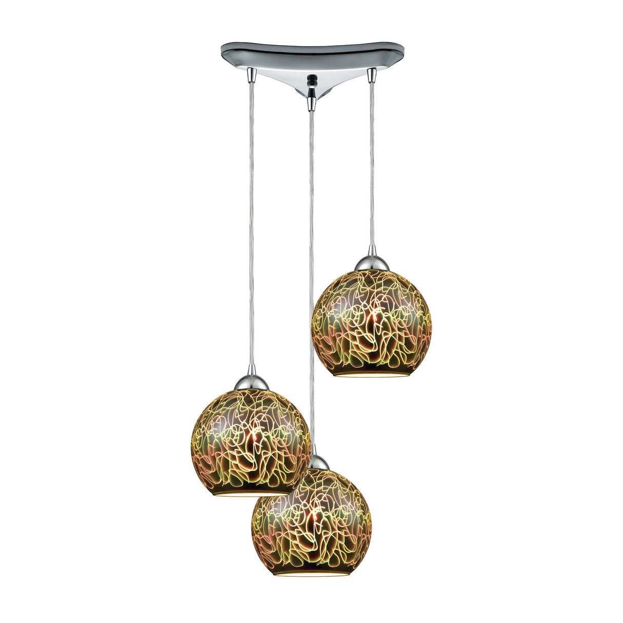 Elk 10518/3 Illusions 10'' Wide 3-Light Pendant - Polished Chrome with 3-D Graffiti Glass