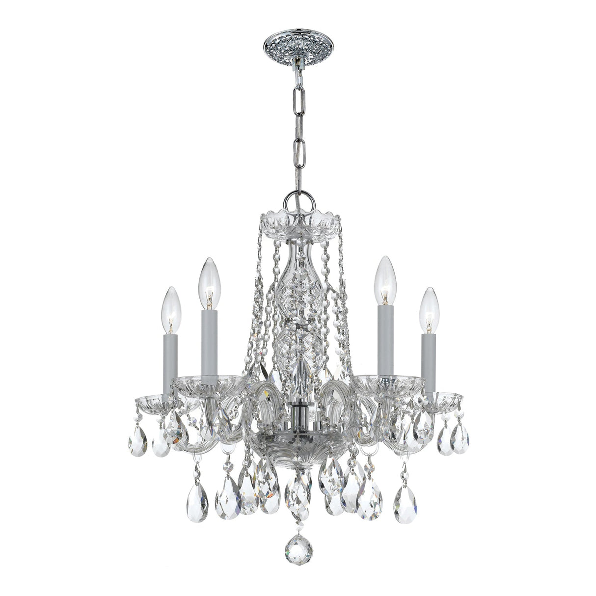 Traditional Crystal 5 Light Hand Cut Crystal Polished Chrome Chandelier 1061-CH-CL-MWP