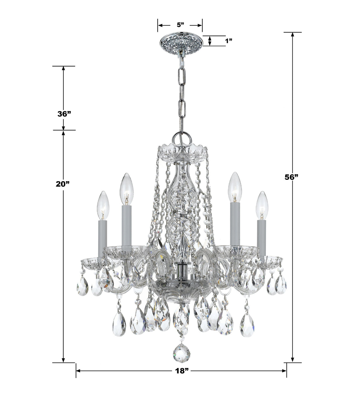 Traditional Crystal 5 Light Hand Cut Crystal Polished Chrome Chandelier 1061-CH-CL-MWP