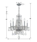 Traditional Crystal 5 Light Hand Cut Crystal Polished Chrome Chandelier 1061-CH-CL-MWP