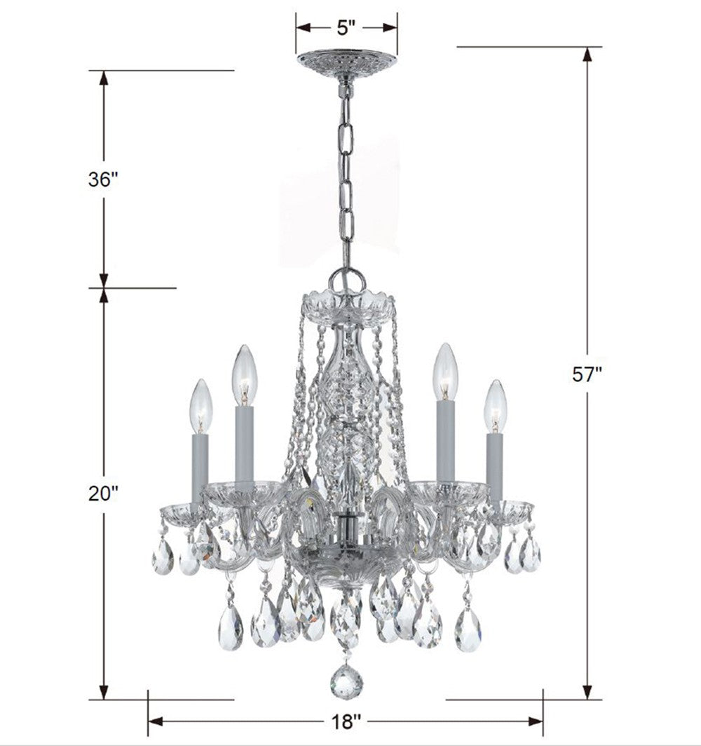 Traditional Crystal 5 Light Swarovski Strass Crystal Polished Chrome Chandelier 1061-CH-CL-S