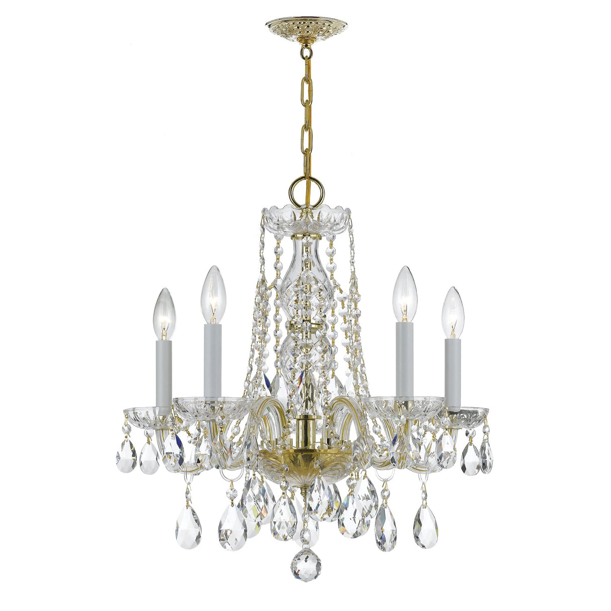 Traditional Crystal 5 Light Hand Cut Crystal Polished Brass Chandelier 1061-PB-CL-MWP