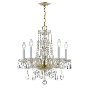 Traditional Crystal 5 Light Swarovski Strass Crystal Polished Brass Chandelier 1061-PB-CL-S