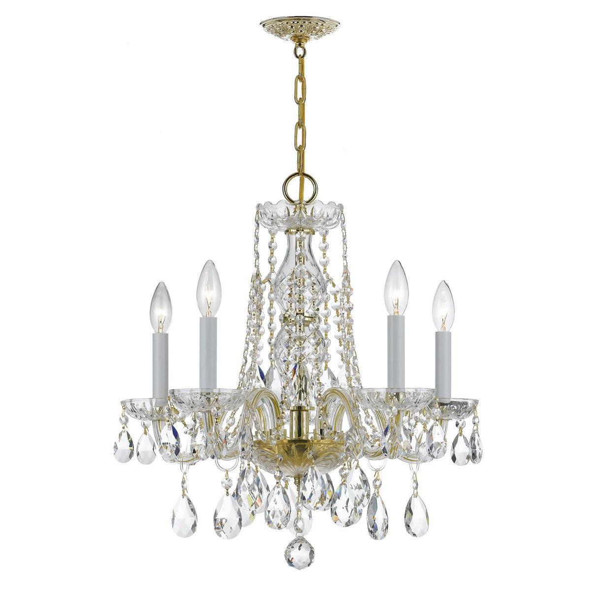 Traditional Crystal 5 Light Spectra Crystal Polished Brass Chandelier 1061-PB-CL-SAQ